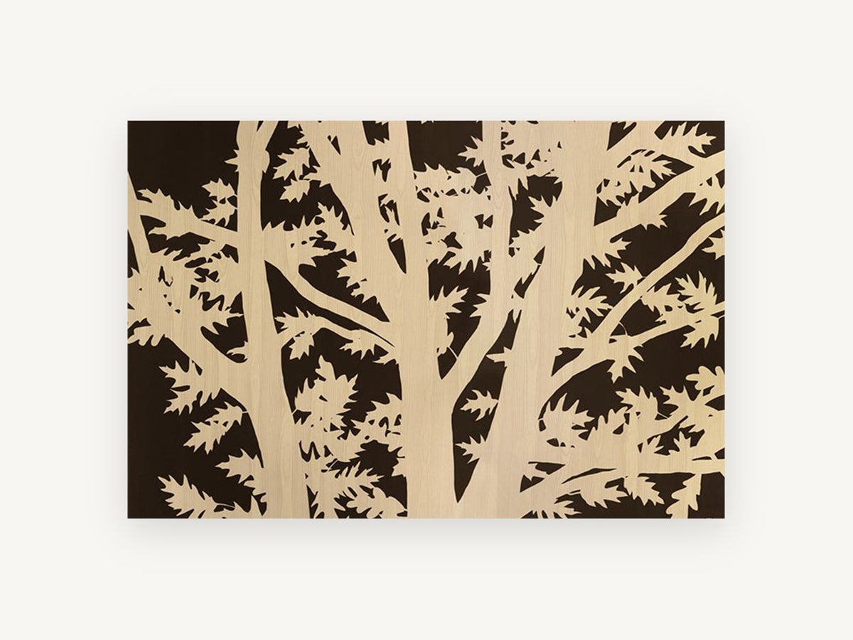 Oak Branch Silhouette, floral canvas wall art print, front view
