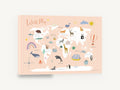 Peach Animal Explorer Map, peach animal world map illustration, kids canvas wall art print ready to hang