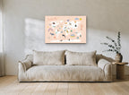 Peach Animal Explorer Map kids canvas print on the wall of a living room