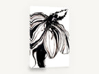Inked Bloom in Black, black ink flower botanical illustration, floral canvas wall art print ready to hang