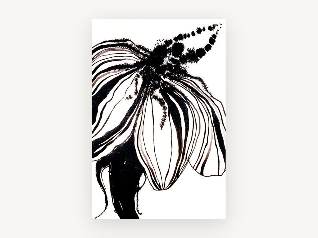 Inked Bloom in Black, floral canvas wall art print, front view