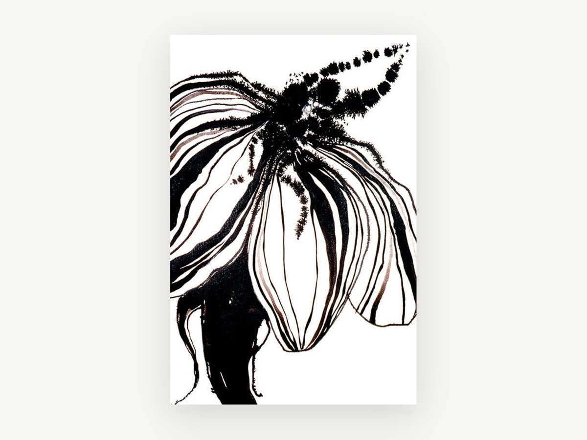 Inked Bloom in Black, floral canvas wall art print, front view