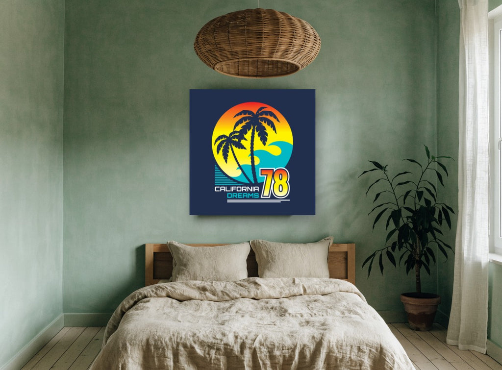 California Dreams 78 vintage canvas print on the wall of a bedroom