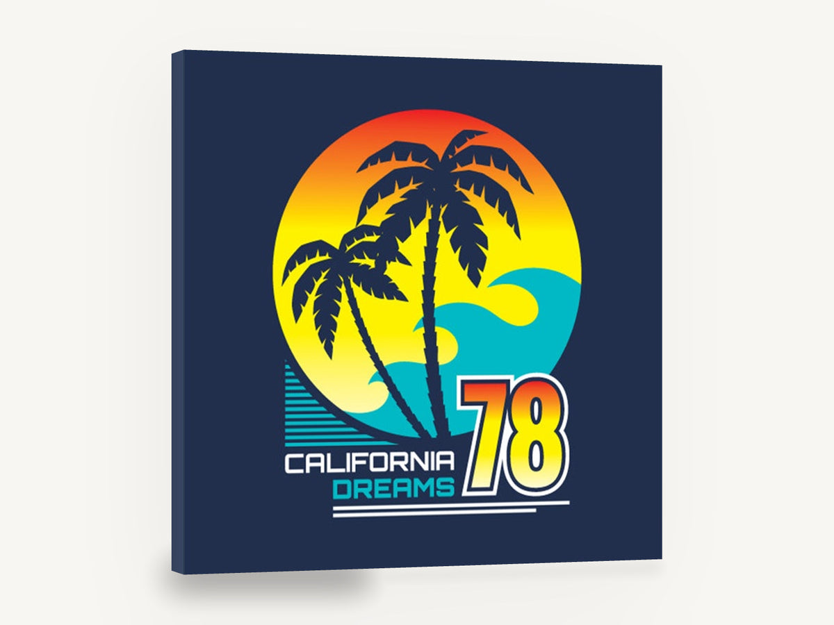 California Dreams 78, retro california palm tree sunset, stretched canvas wall art print ready to hang