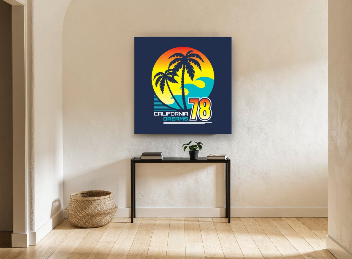 California Dreams 78 vintage canvas print on the wall of a hallway