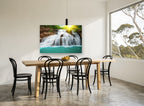 Sunlit Turquoise Cascade coastal canvas print on the wall of a dining room