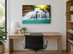 Sunlit Turquoise Cascade coastal canvas print on the wall of a study