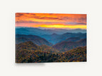 Ember Sky Ridgelines, autumn mountain ridges sunset photograph, landscape canvas wall art print ready to hang
