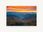 Ember Sky Ridgelines, autumn mountain ridges sunset photograph, landscape canvas wall art print, front view