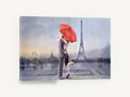 Red Umbrella Kiss, paris couple under red umbrella, city canvas wall art print ready to hang