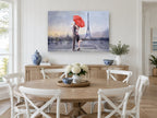 Red Umbrella Kiss city canvas print on the wall of a Hamptons dining room