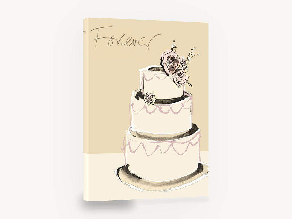 Forever Wedding Cake, retro three tier wedding cake, stretched canvas wall art print ready to hang