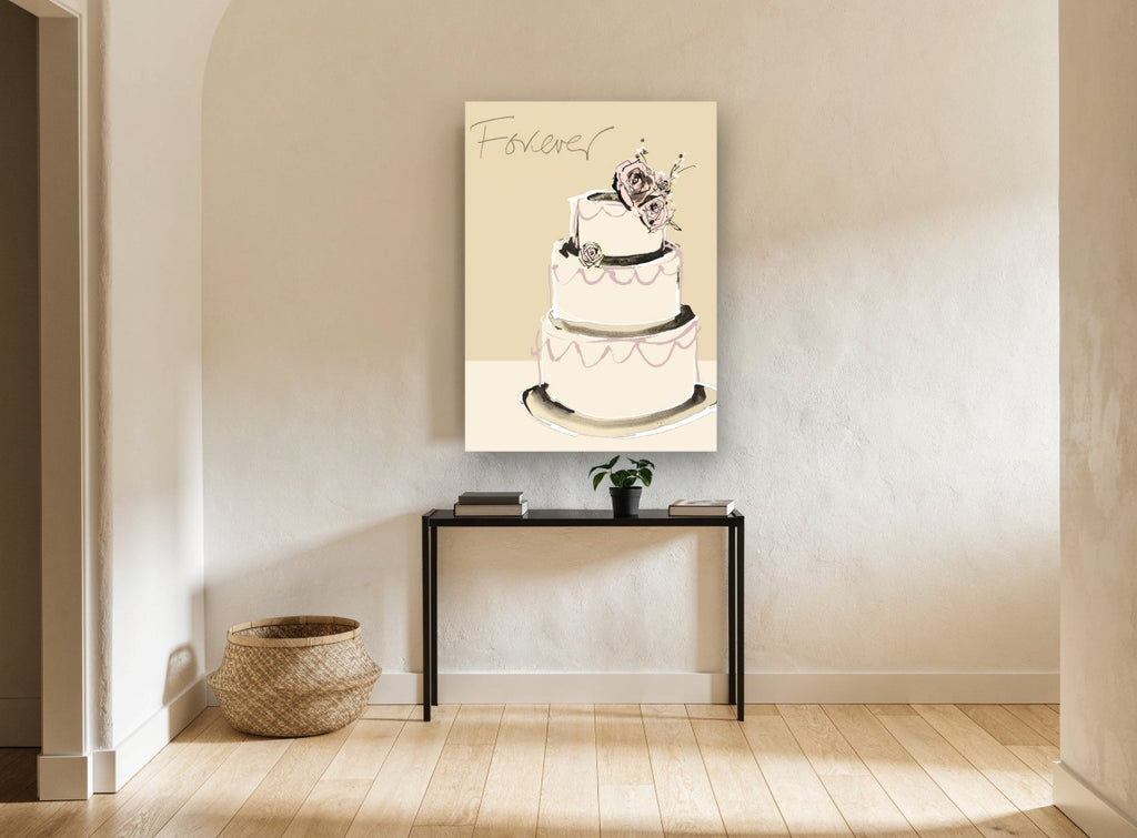 Forever Wedding Cake vintage canvas print on the wall of a hallway