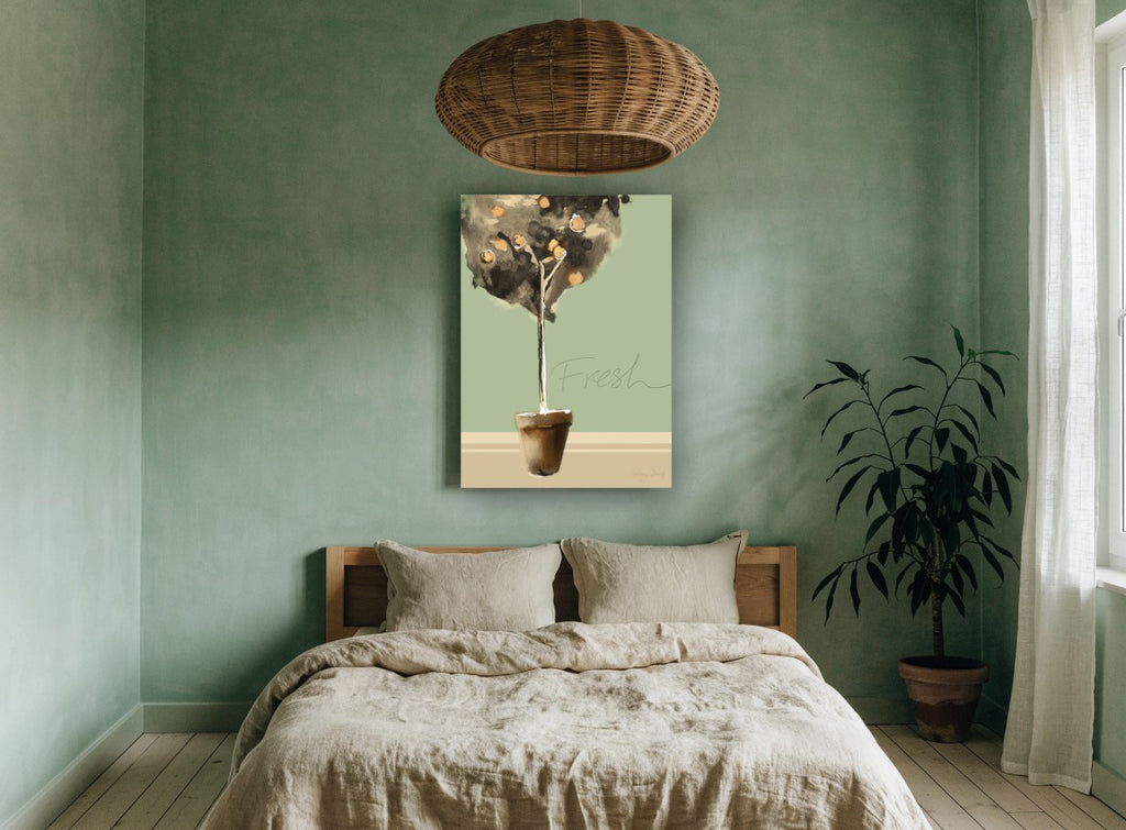 Potted Fruit Tree Fresh floral canvas print on the wall of a bedroom