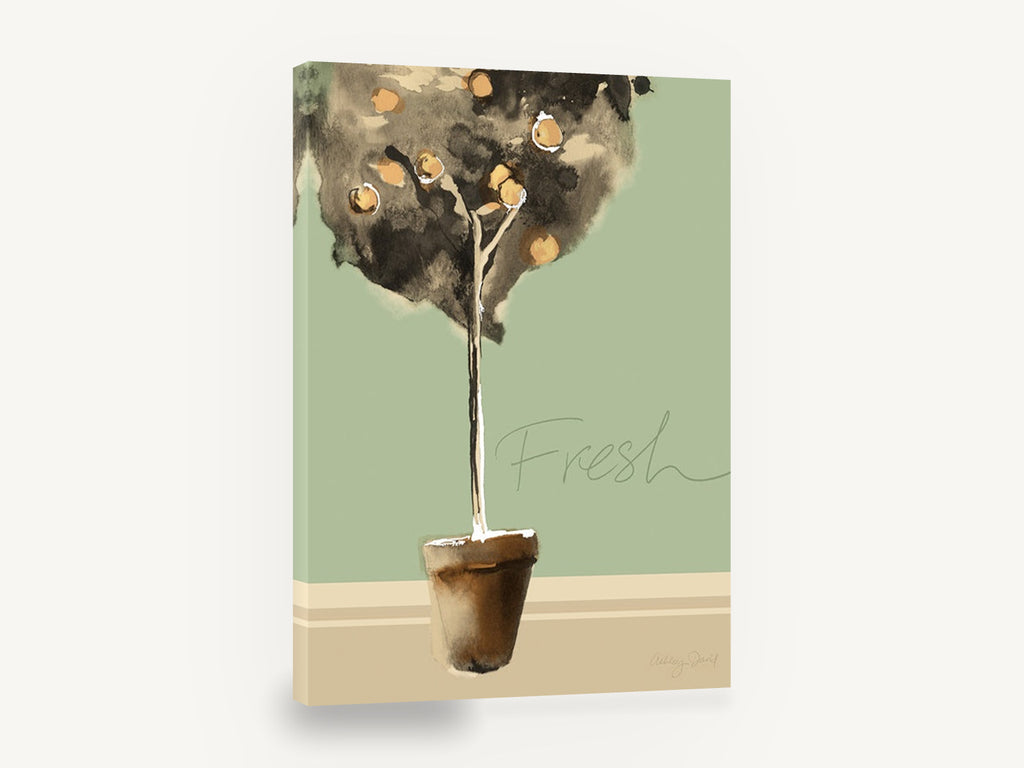 Potted Fruit Tree Fresh, potted orange tree ink watercolour, floral canvas wall art print ready to hang