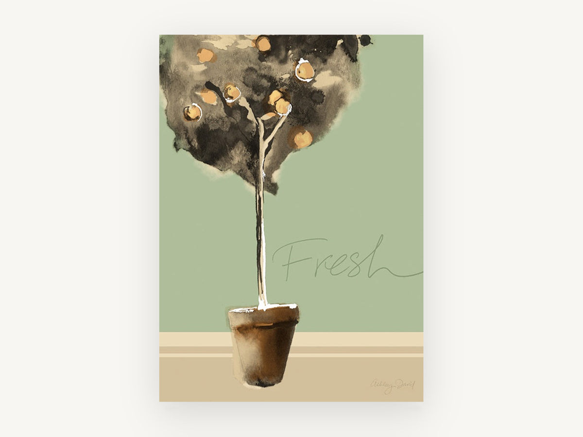 Potted Fruit Tree Fresh, floral canvas wall art print, front view