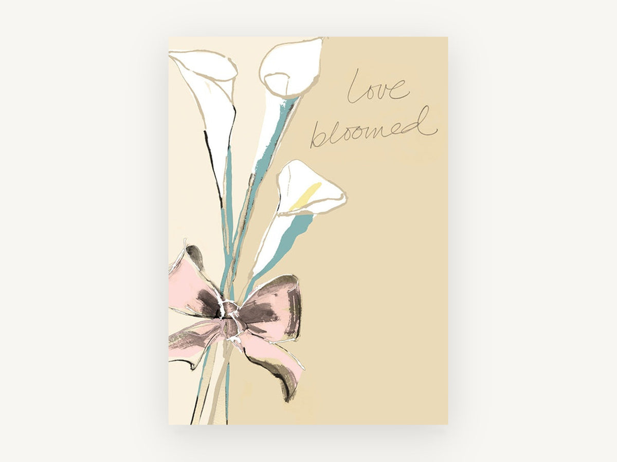 Calla Lilies and Pink Bow, floral canvas wall art print, front view