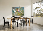 Girl Playing With Boat coastal canvas print on the wall of a dining room