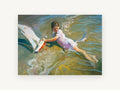 Girl Playing With Boat, coastal canvas wall art print, front view