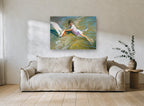 Girl Playing With Boat coastal canvas print on the wall of a living room