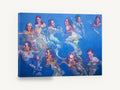 Swimmers in Blue Water, women swimming blue water figurative art, coastal canvas wall art print ready to hang