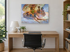 Children Under the Parasol coastal canvas print on the wall of a study