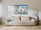 First Steps on the Sand coastal canvas print on the wall of a living room