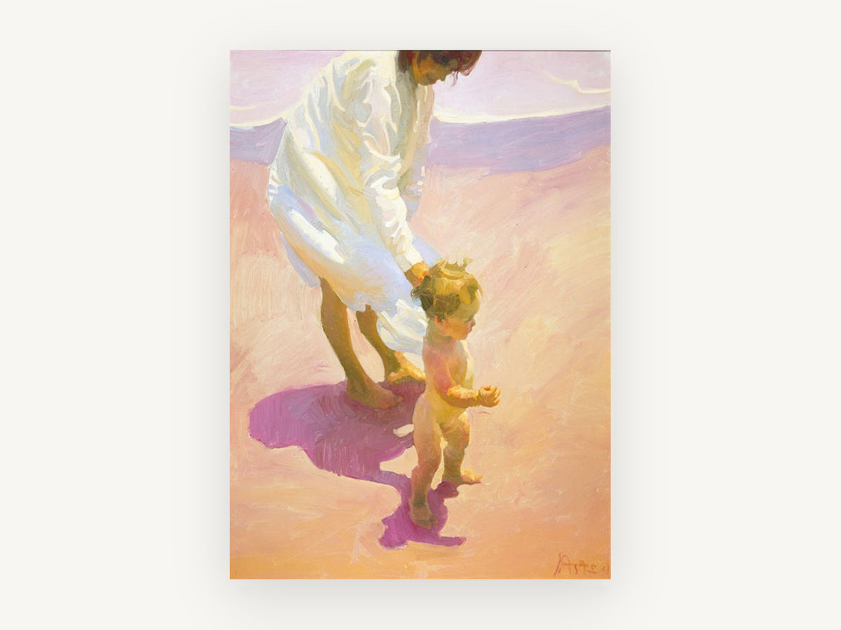 First Steps on Warm Sand, coastal canvas wall art print, front view