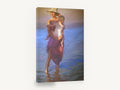 Mother and Child Wading, woman carrying child in shallow water, coastal canvas wall art print ready to hang