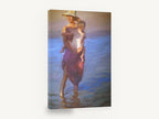 Mother and Child Wading, woman carrying child in shallow water, coastal canvas wall art print ready to hang