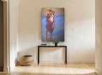 Mother and Child Wading coastal canvas print on the wall of a hallway