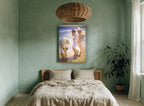 Women at the Water's Edge coastal canvas print on the wall of a bedroom