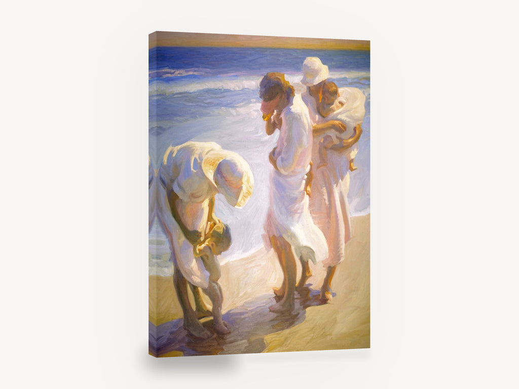 Women at the Water's Edge, figures on beach impressionist seascape, coastal canvas wall art print ready to hang
