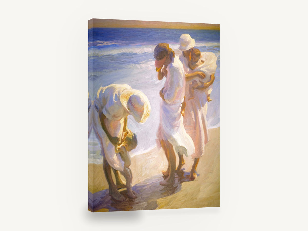 Women at the Water's Edge, figures on beach impressionist seascape, coastal canvas wall art print ready to hang