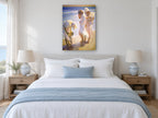 Women at the Water's Edge coastal canvas print on the wall of a coastal bedroom