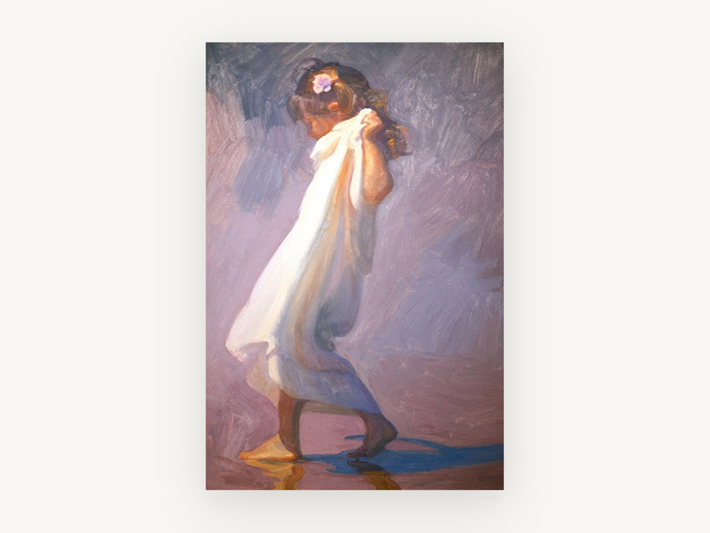 Girl in White Wrap, coastal canvas wall art print, front view