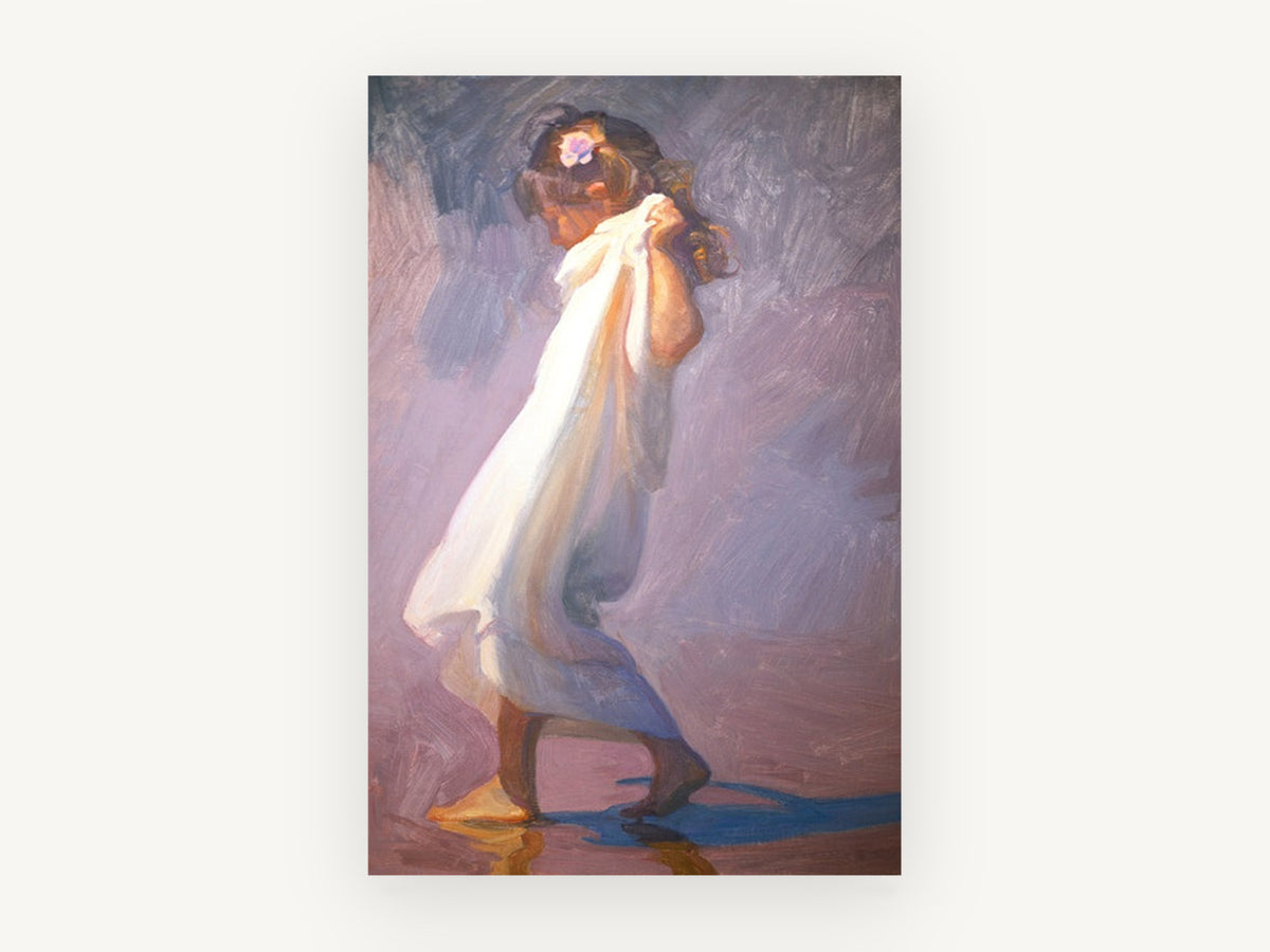 Girl in White Wrap, coastal canvas wall art print, front view