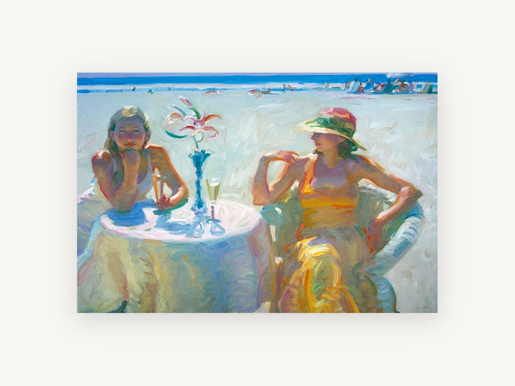 Champagne on the Sand, coastal canvas wall art print, front view