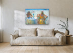 Champagne on the Sand coastal canvas print on the wall of a living room