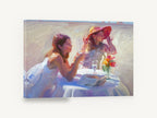 Afternoon Table by the Shore, two women beach table brushwork scene, coastal canvas wall art print ready to hang
