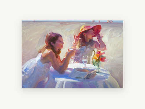 Afternoon Table by the Shore, coastal canvas wall art print, front view