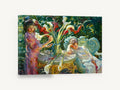 Lilies in the Garden, calla lilies garden figures impressionist painting, floral canvas wall art print ready to hang
