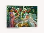 Lilies in the Garden, calla lilies garden figures impressionist painting, floral canvas wall art print ready to hang