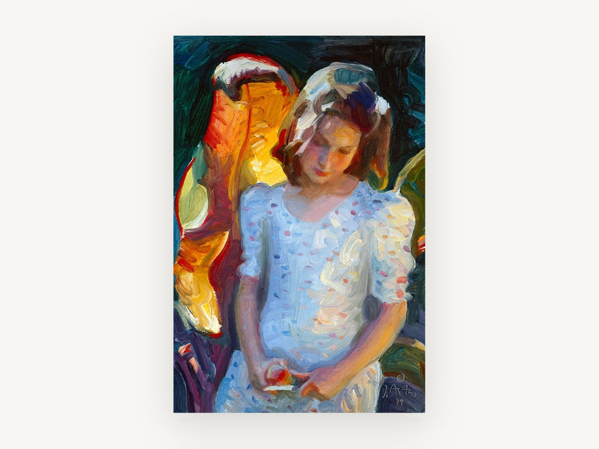 Girl With Apple, floral canvas wall art print, front view