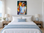 Girl With Apple floral canvas print on the wall of a coastal bedroom