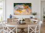 Orange Grove Rest floral canvas print on the wall of a Hamptons dining room