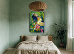 Reclining in the Roses floral canvas print on the wall of a bedroom