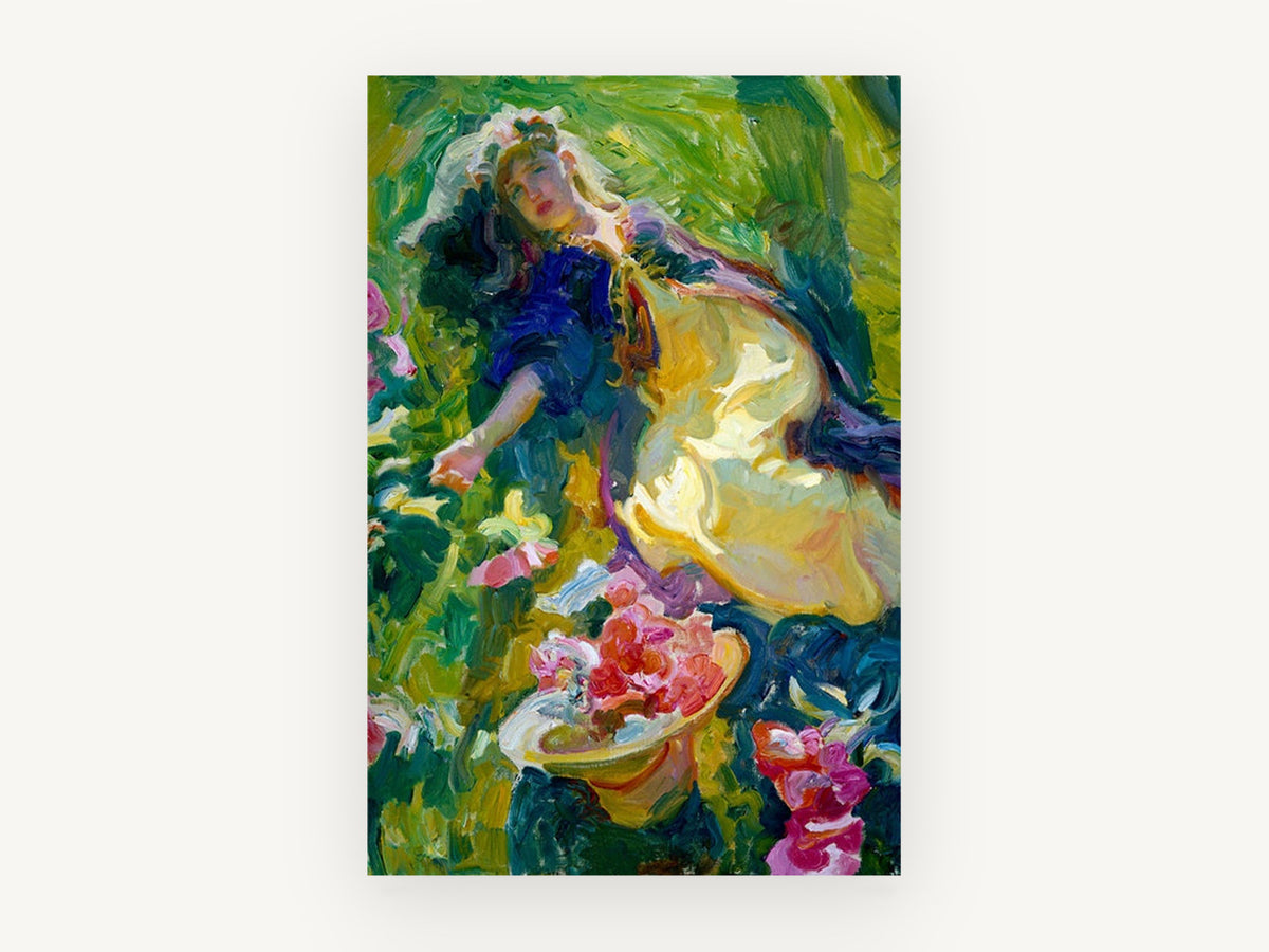 Reclining in the Roses, floral canvas wall art print, front view