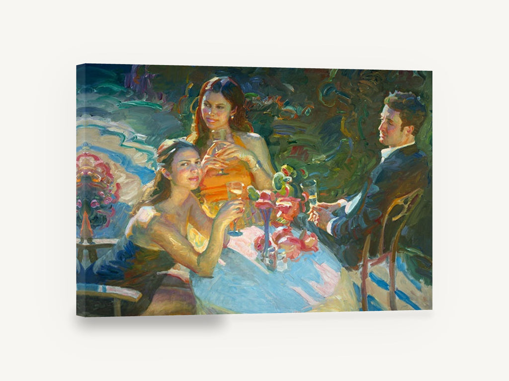 Garden Table Toast, garden party figures impressionist painting, floral canvas wall art print ready to hang