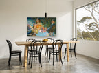 Garden Table Toast floral canvas print on the wall of a dining room